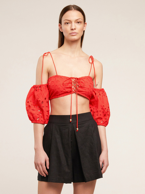 Top brassiere off-shoulders in pizzo sangallo