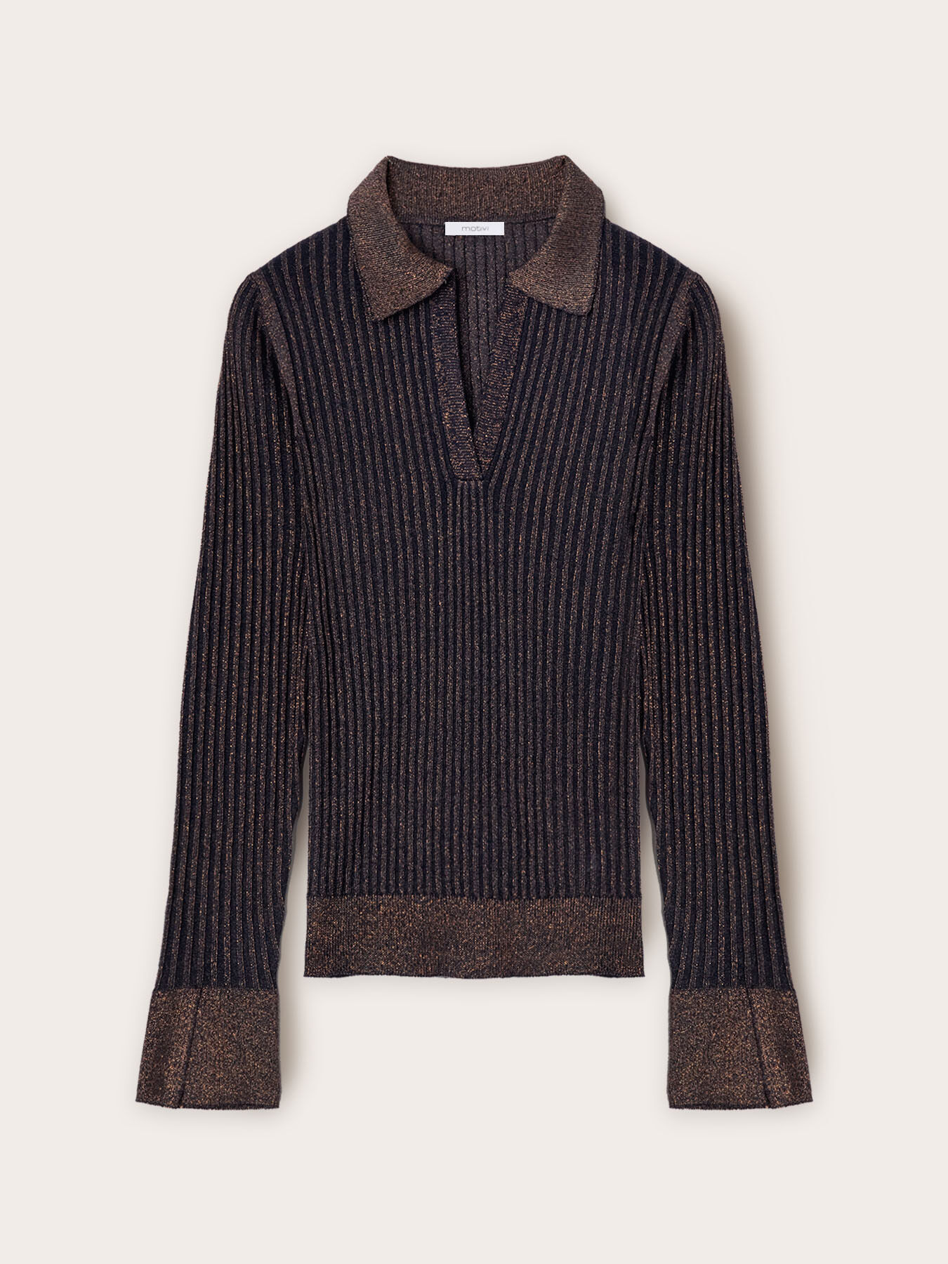 Polo a coste in maglia lurex image number 4