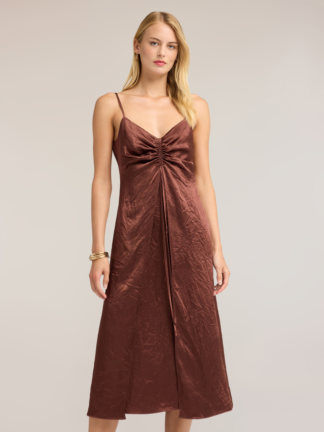 Rochie din satin de acetat cu drapaj image number 2