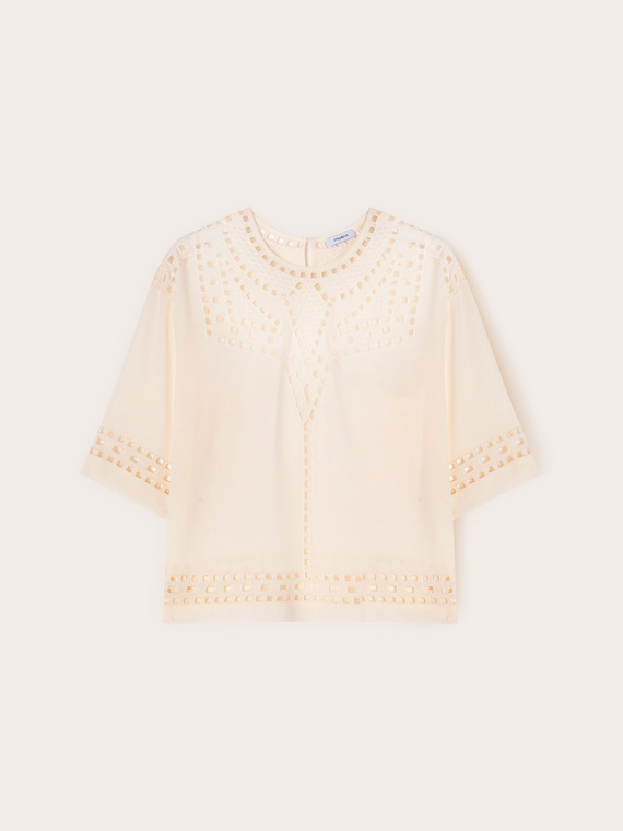 Bluse aus Georgette mit Ajour&eacute;-Stickereien