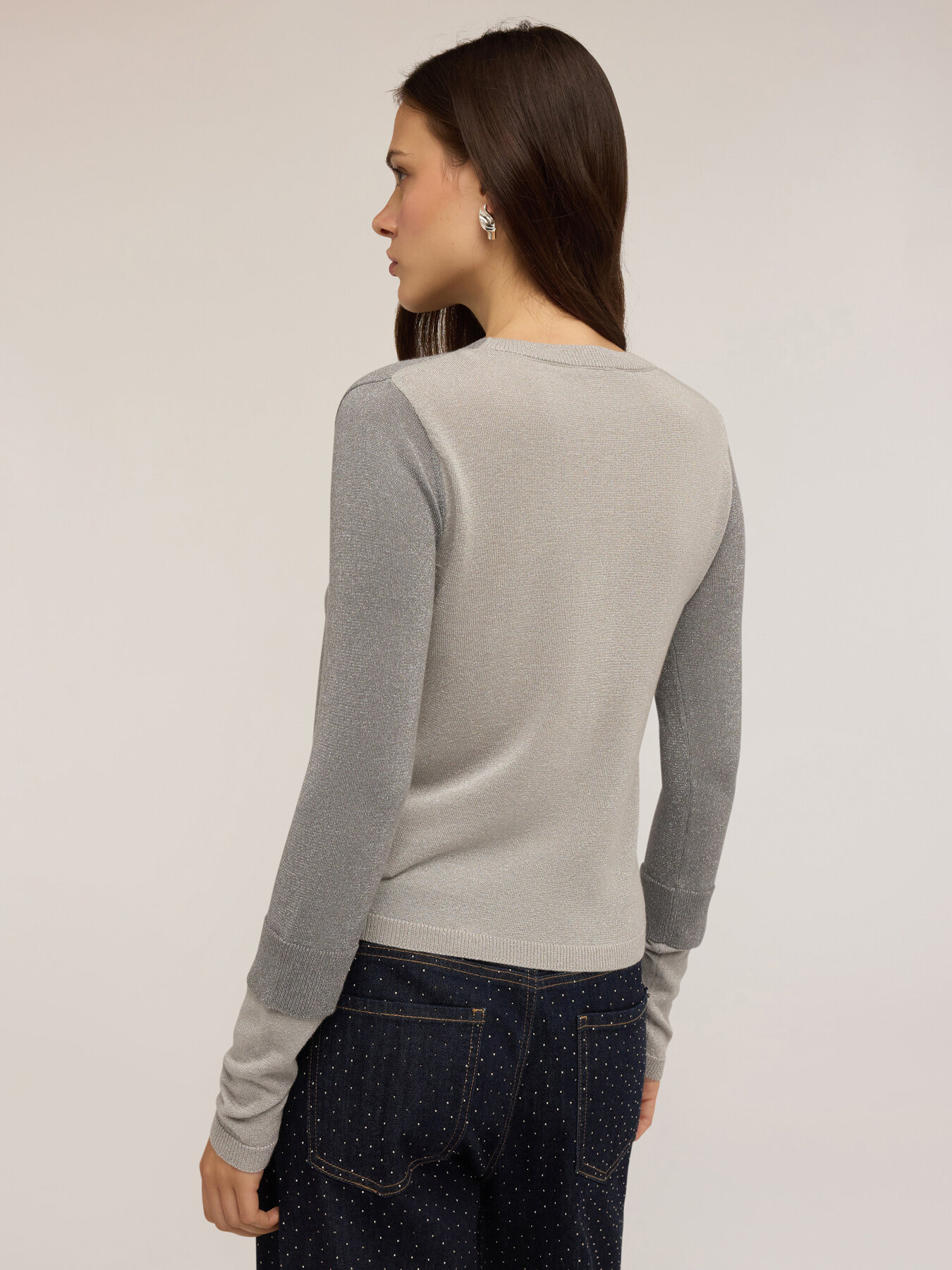 Lurex jumper with faux cardigan design image number 1