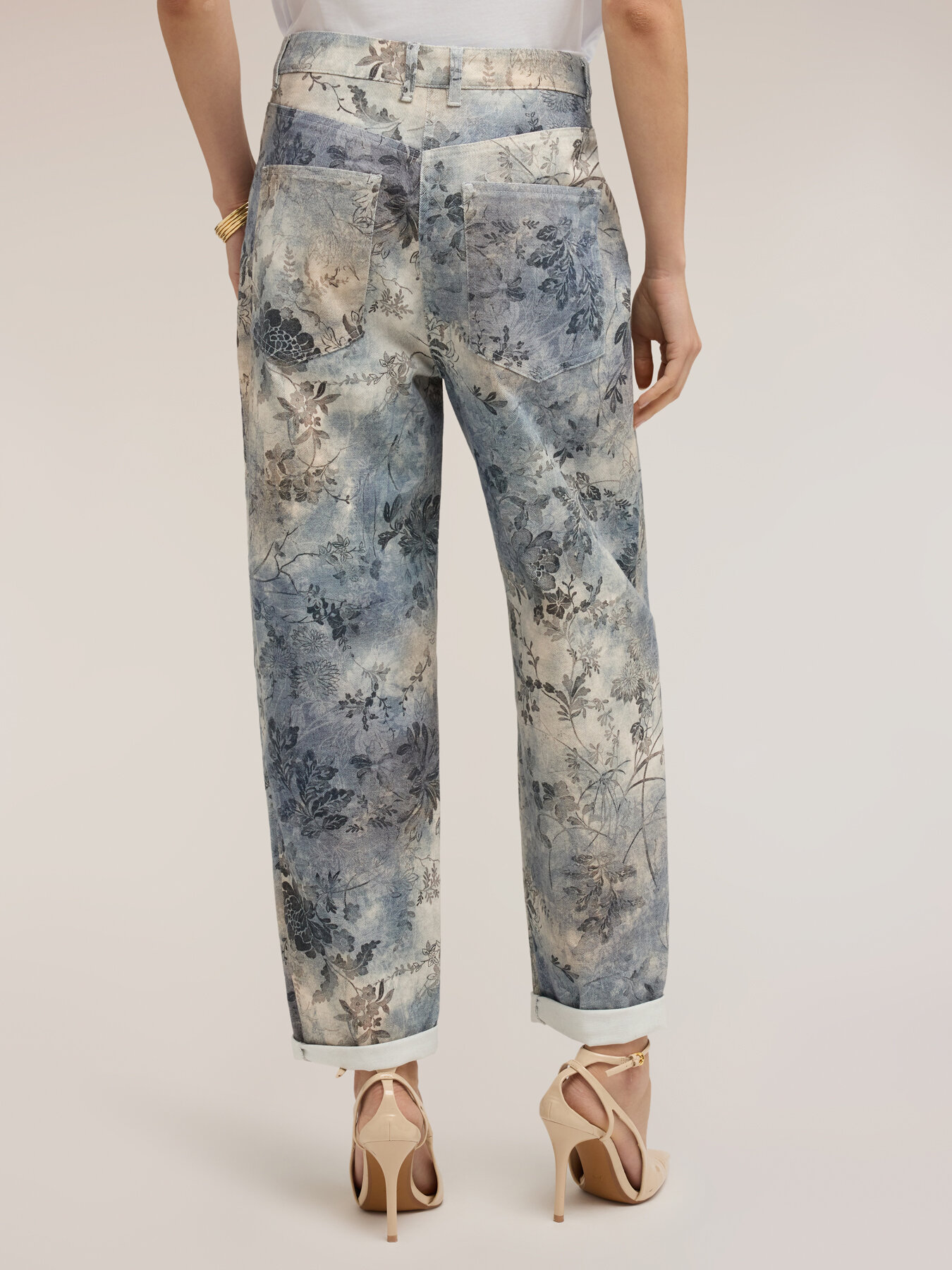 Boyfit trousers in printed cotton drill image number 1