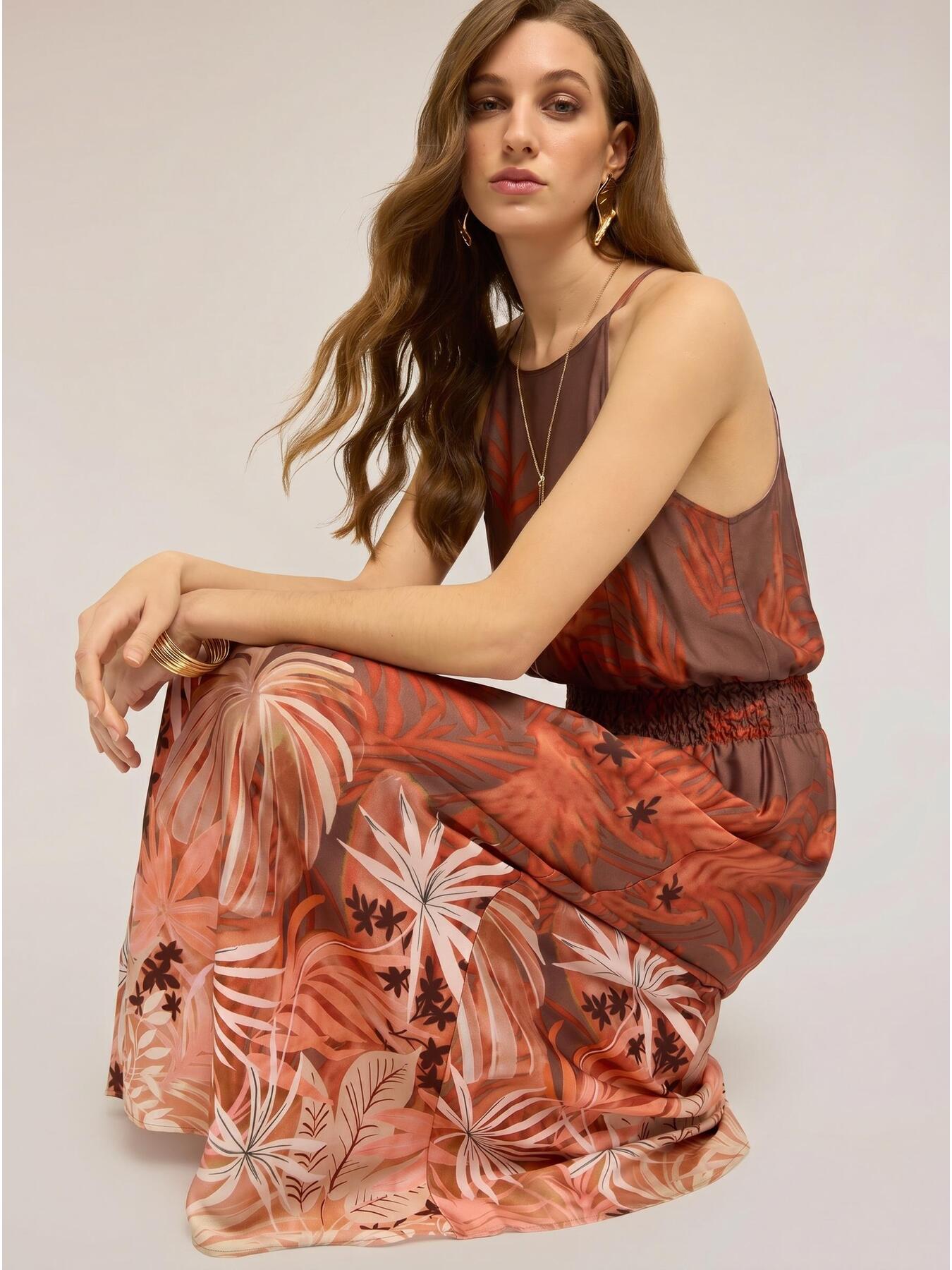 Langes Kleid aus Satin mit Print image number 3