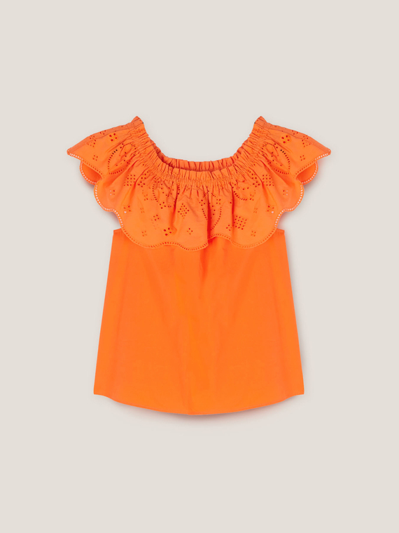 Off-shoulders top with broderie anglaise flounce