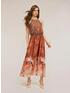 Rochie lungă din satin cu imprimeu tropical image number 0