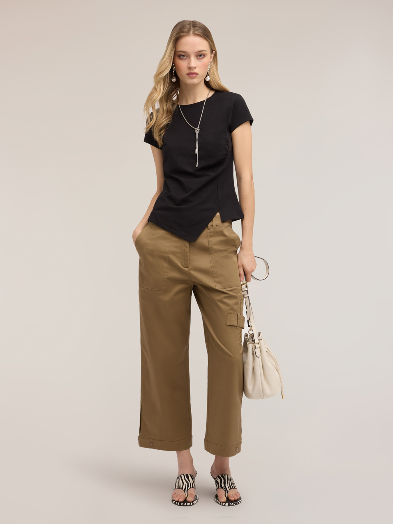 T-shirt with asymmetric side draping image number 2