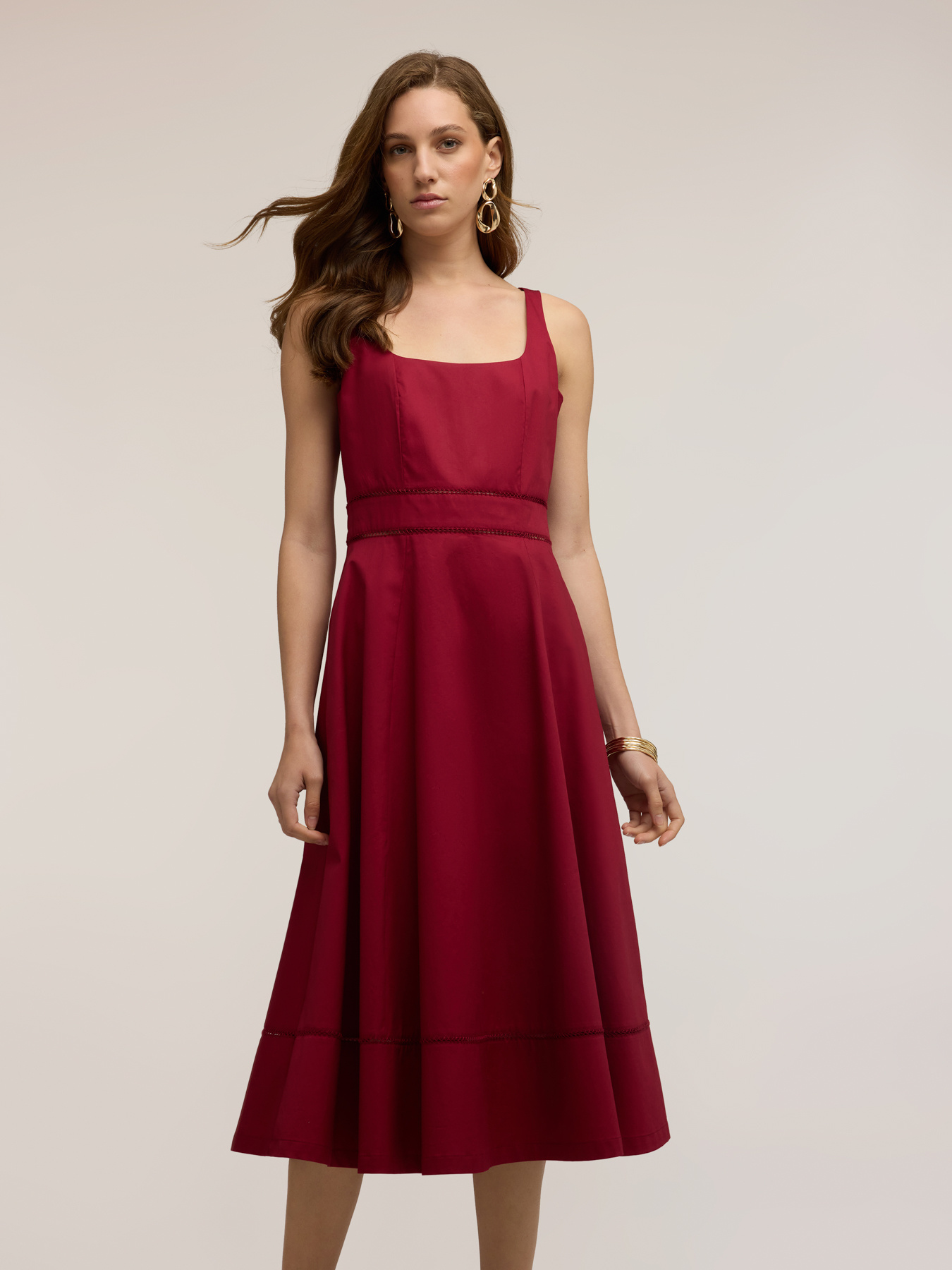 Flare-Kleid aus Popeline mit Ajour&eacute; image number 2