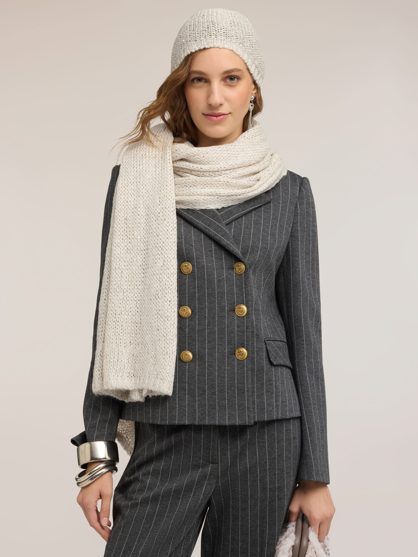 Scarf and hat set in sequined wool blend image number 0