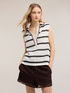 Striped ajour&eacute; knit top with polo collar image number 3