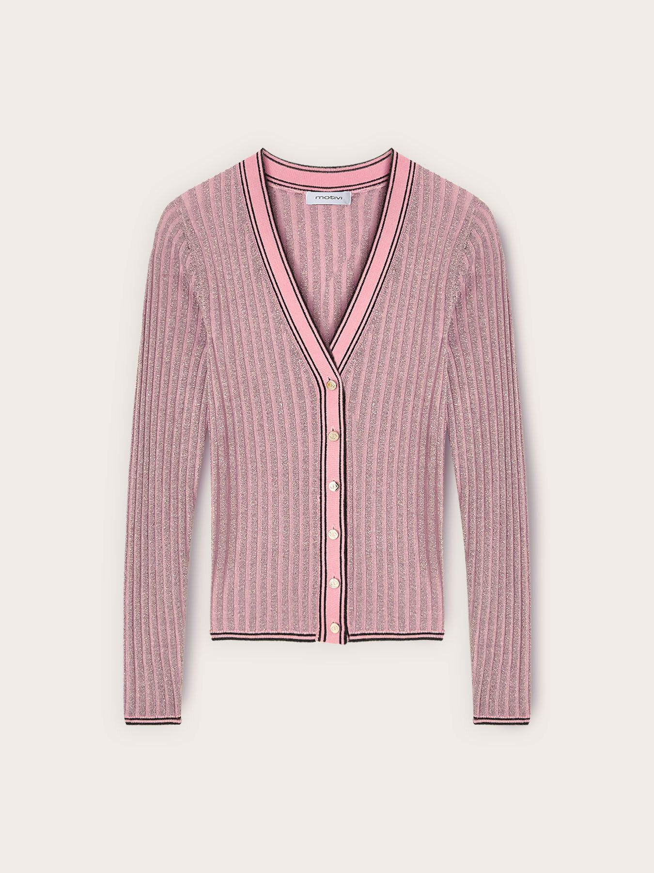 Rippstrick-Cardigan mit Lurex-Mix image number 4
