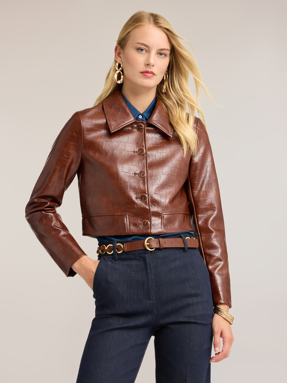 Short crocodile-effect jacket with buttons