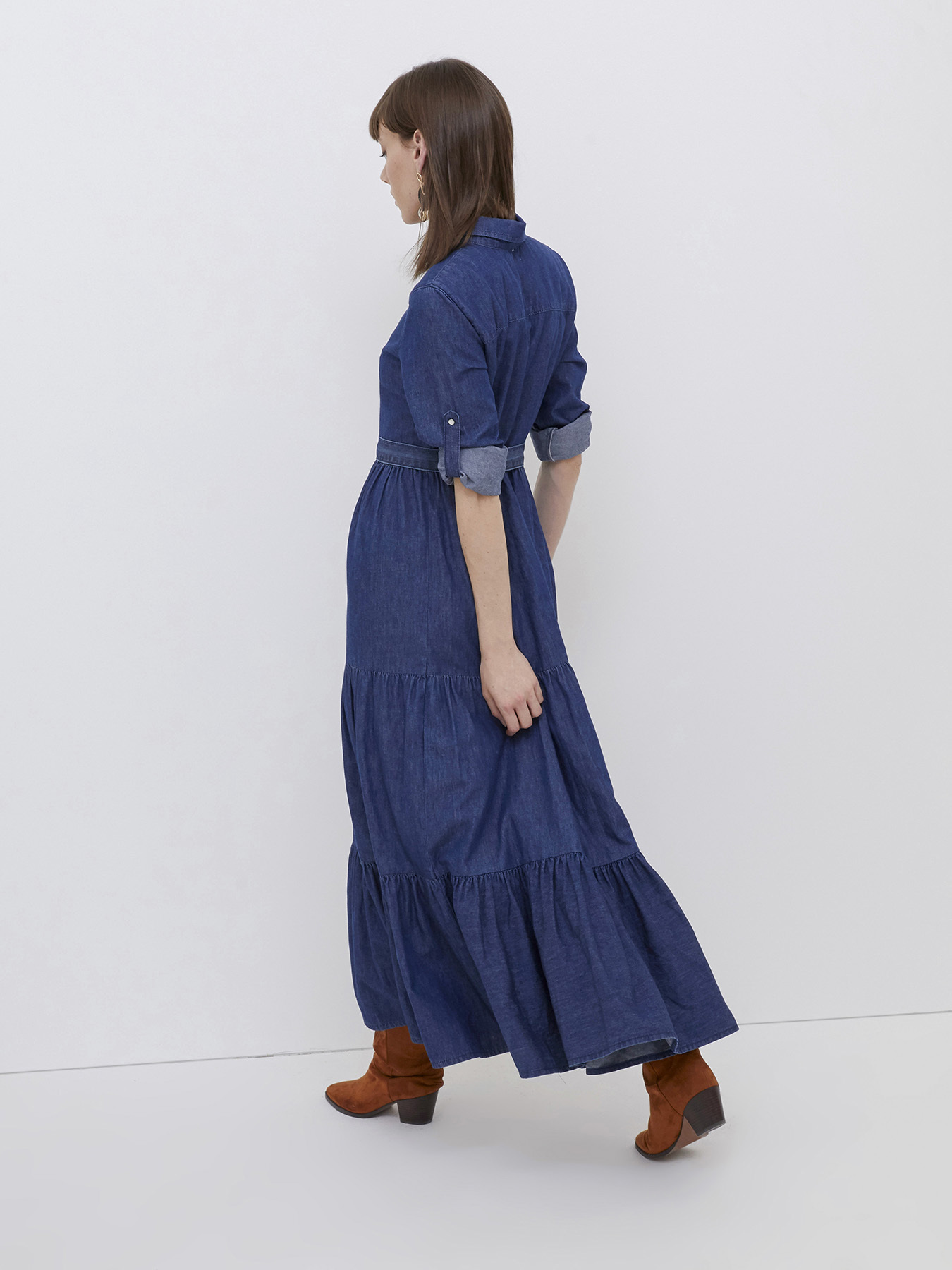 Vestito lungo chemisier in chambray image number 1