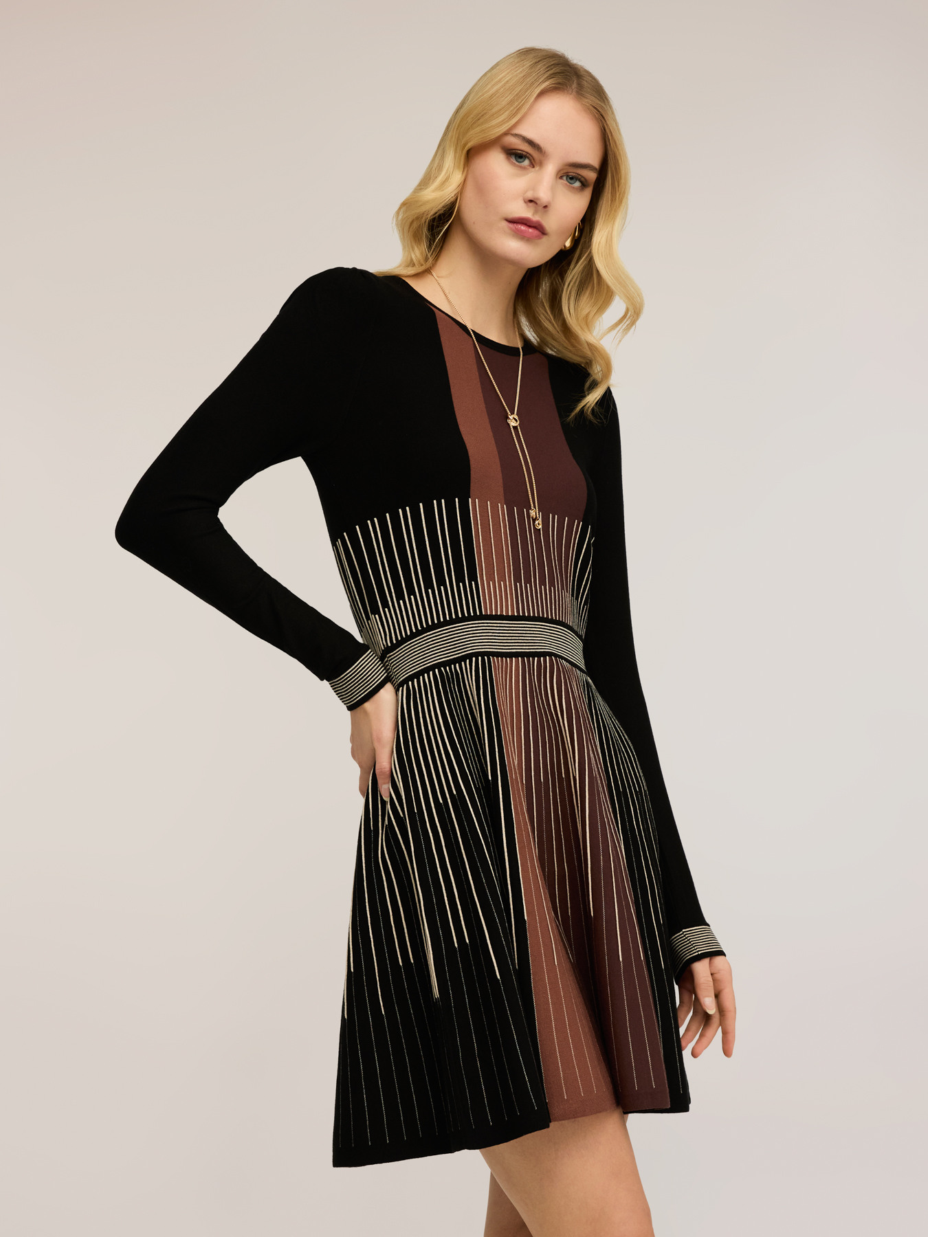 Striped knit flare dress image number 3