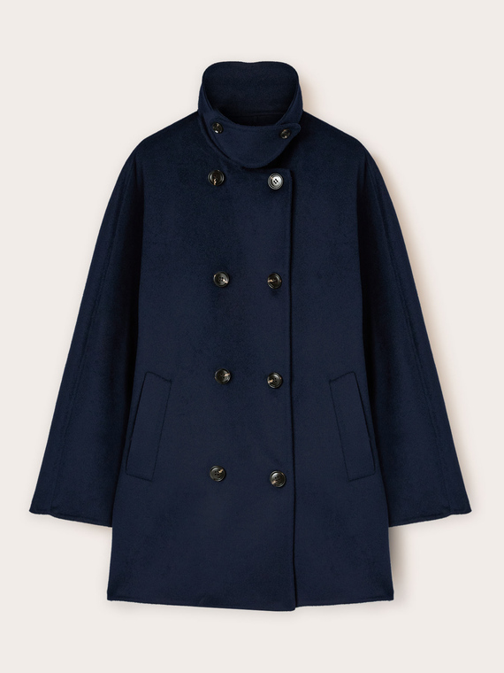 Manteau crois&eacute; en drap de laine m&eacute;lang&eacute;e