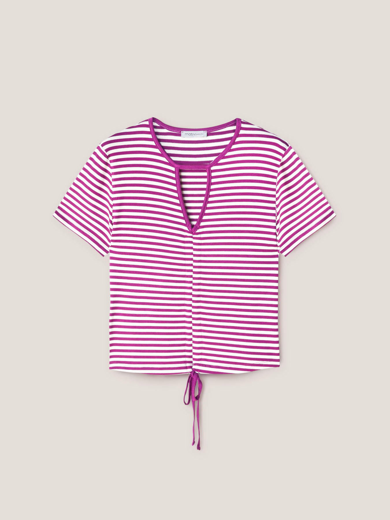 Striped patterned drawstring T-shirt image number 4