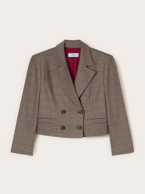 Chaqueta corta cruzada con estampado de cuadros