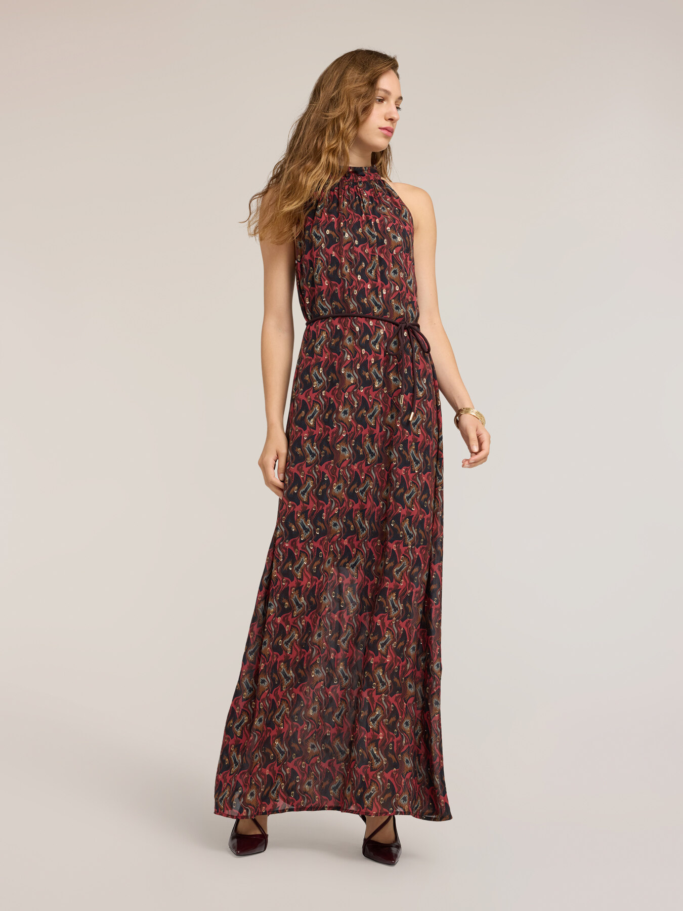 Long georgette dress with print image number 2