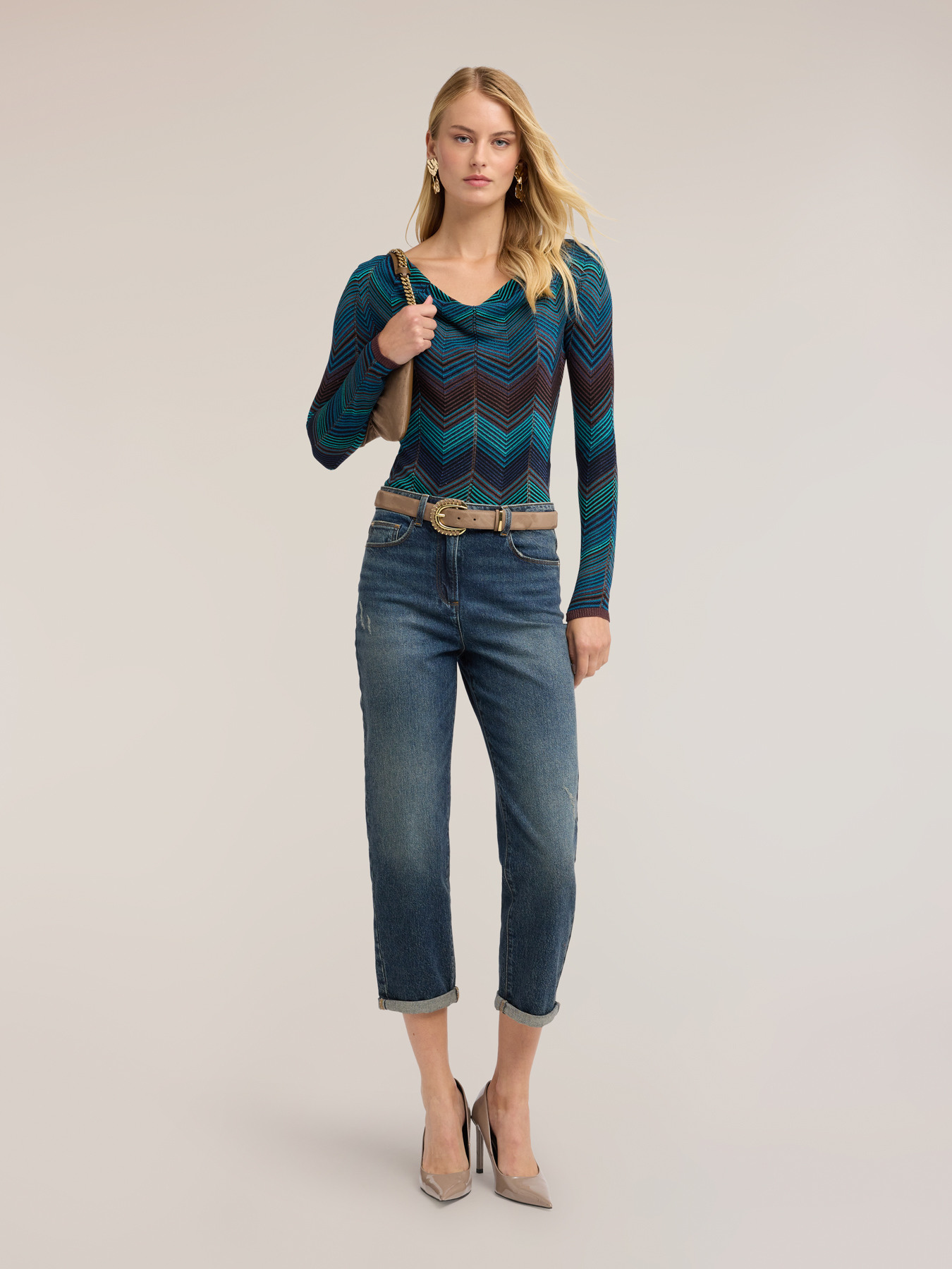Pull jacquard en viscose m&eacute;lang&eacute;e lurex image number 2
