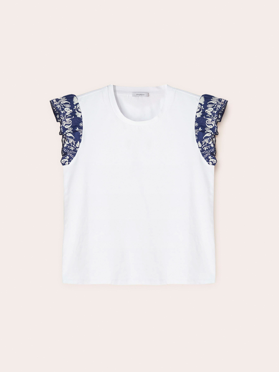 T-Shirt mit Volant-Ärmeln mit Foulard-Muster