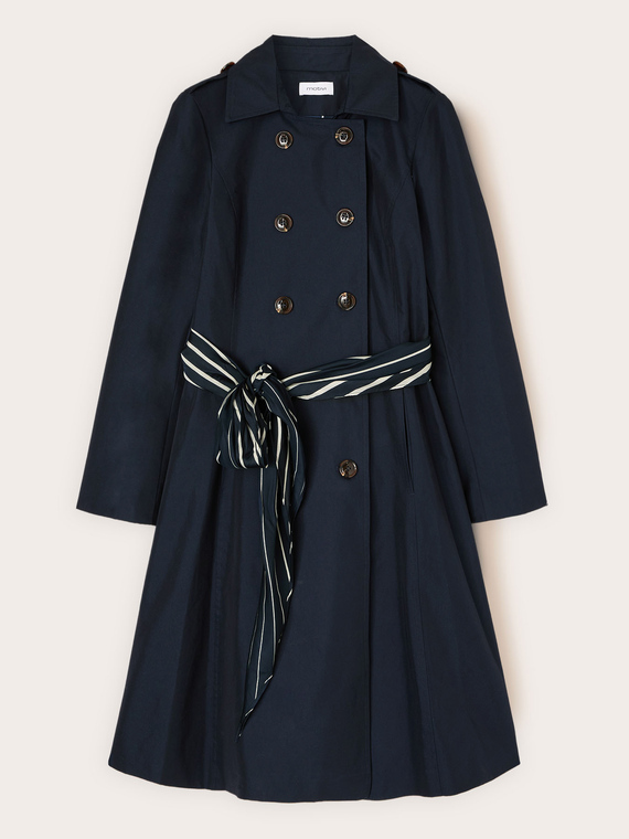 Mixed cotton drill trench coat with double belt