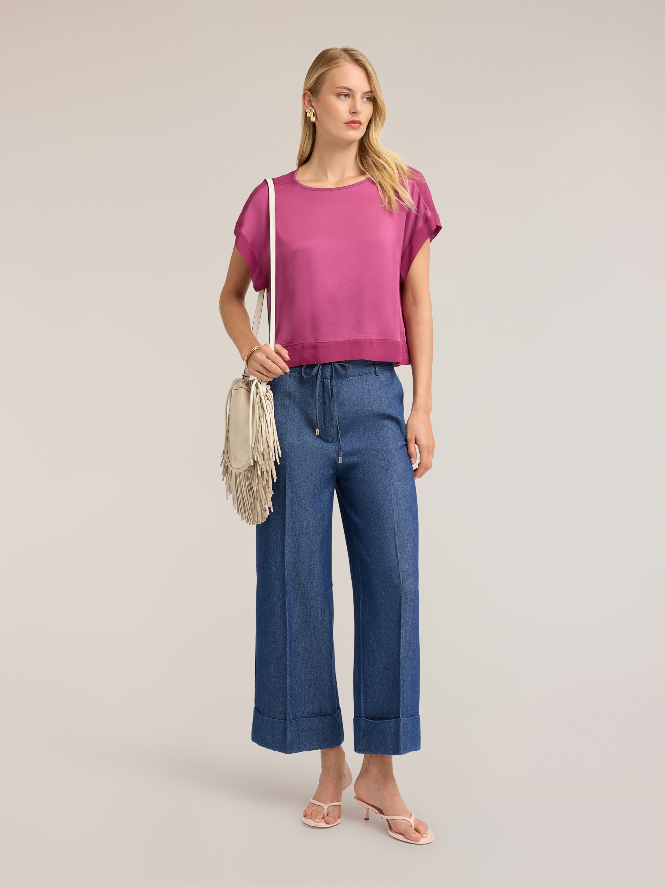 Satin blouse with boat neckline image number 3