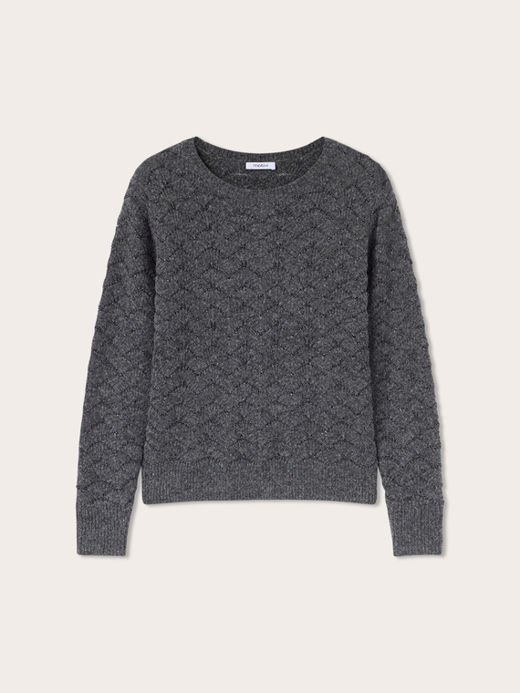 Fan-stitch knit top with lurex