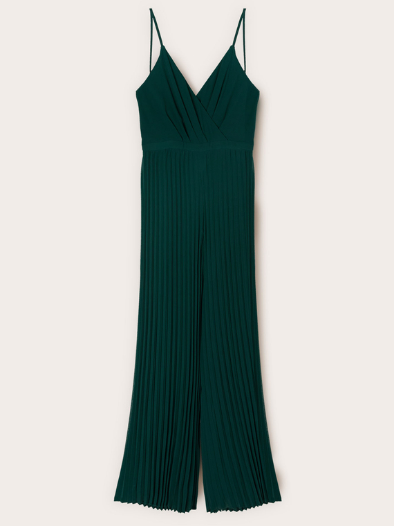 Long pleated georgette jumpsuit