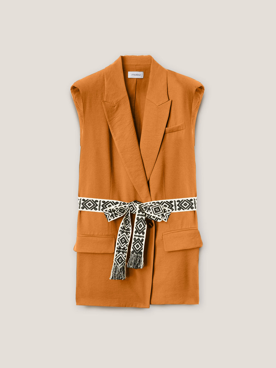 Unlined waistcoat with grosgrain belt