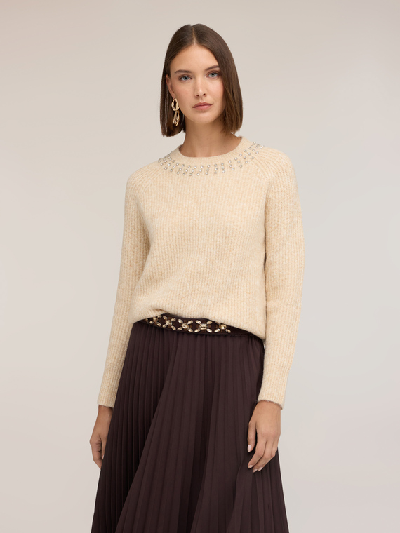 Ribbed wool-blend sweater with stones