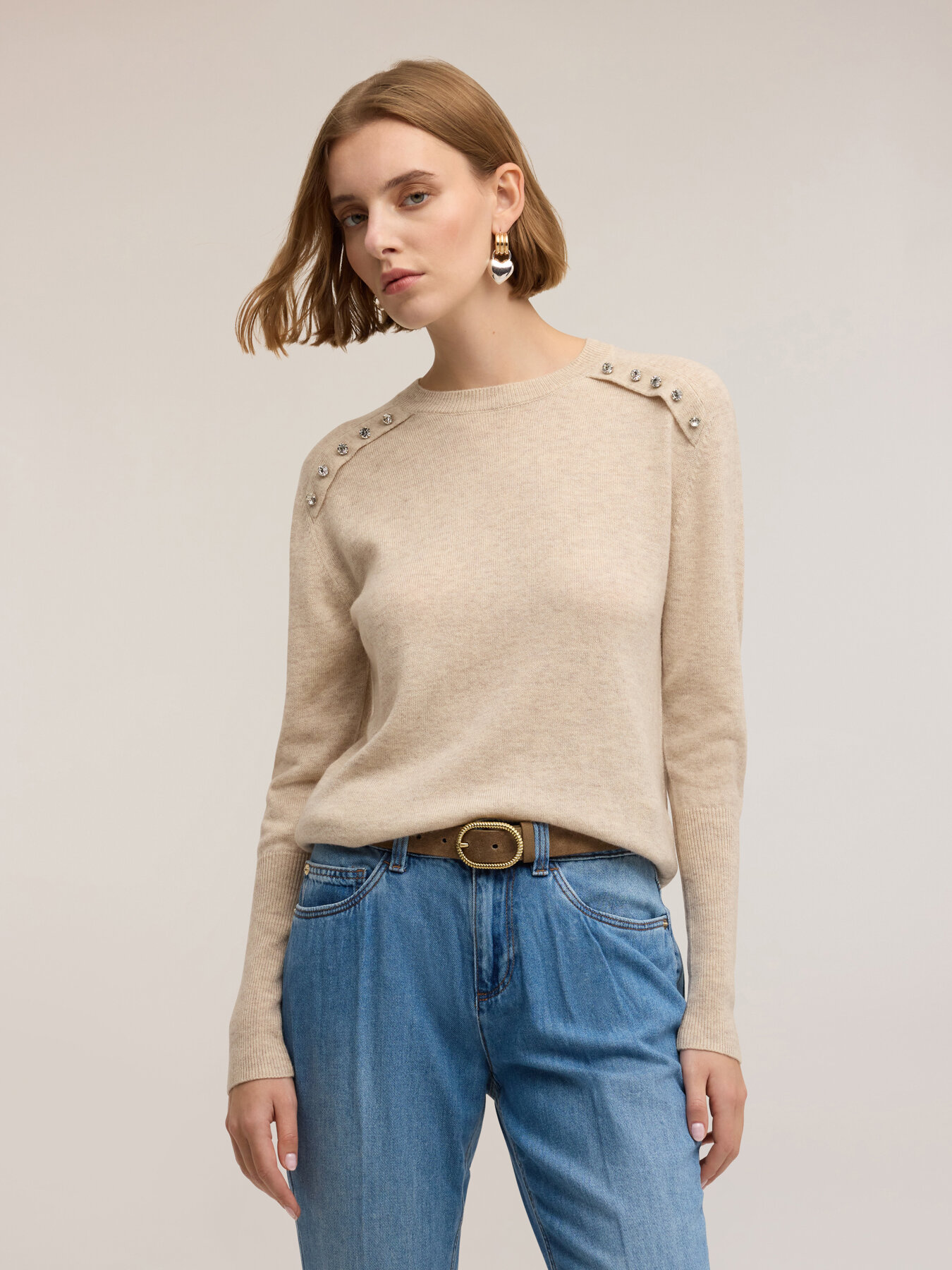 Wool blend sweater with jewel details image number 2