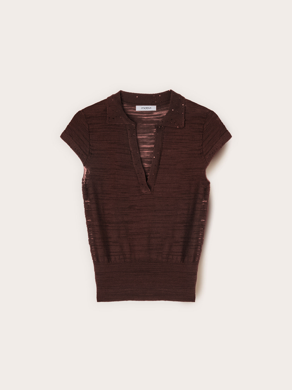 Polo aus Strickware mit Paillettenbesatz