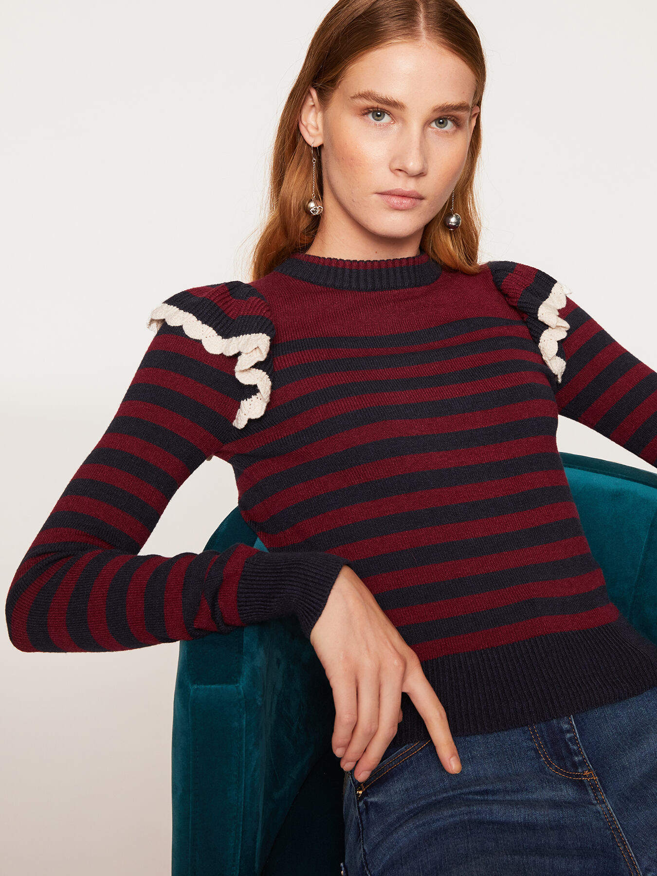 Striped sweater with ruching image number 0