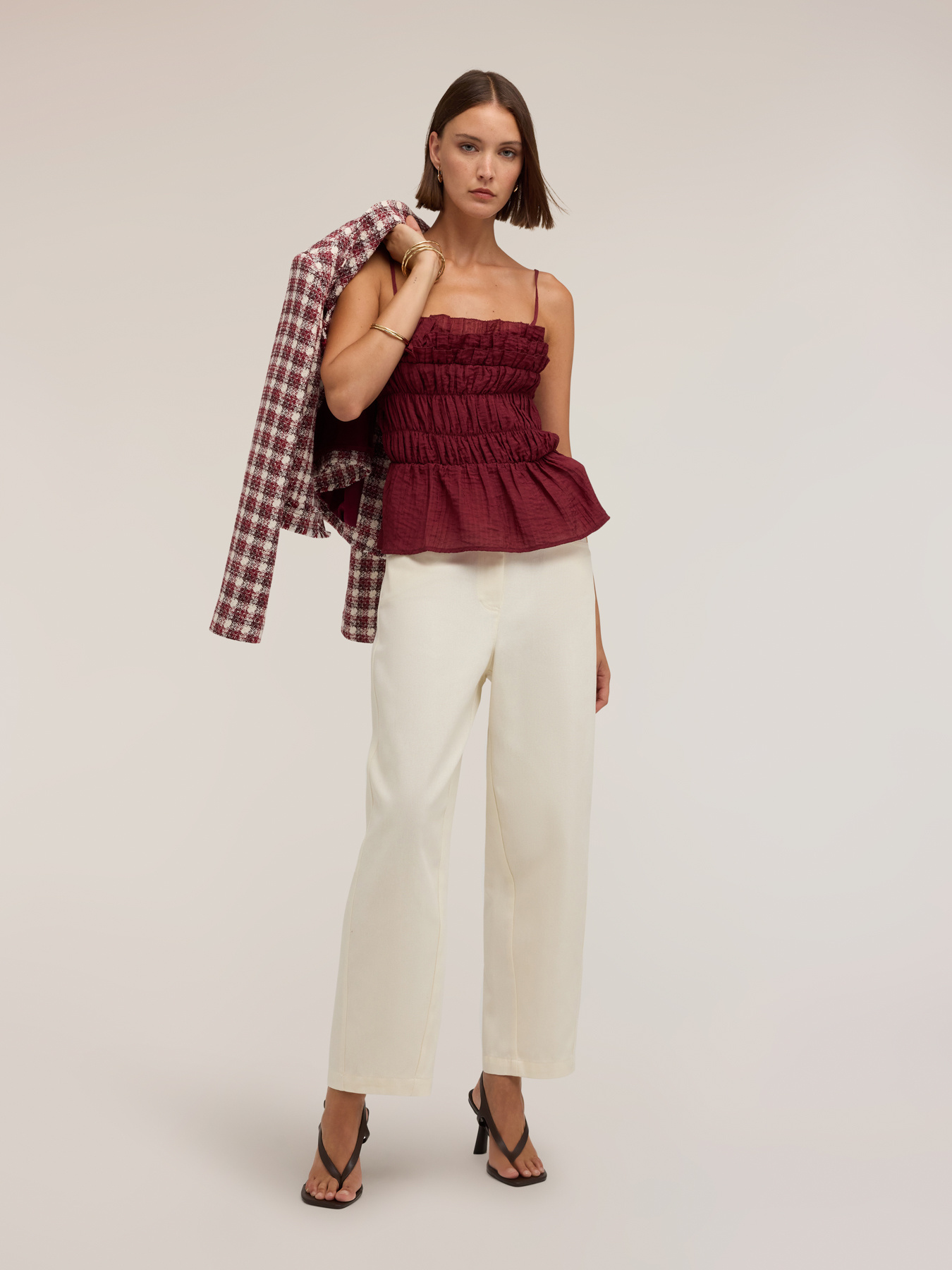 Pantaloni cropped barrel leg in drill di cotone image number 2