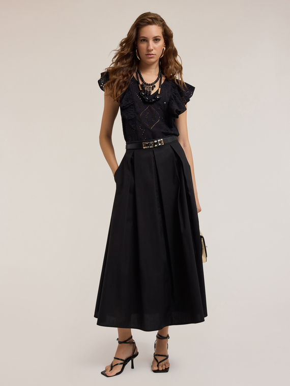 Motivi Gonna midi con pieghe a soffietto Donna, Nero, Taglia 36