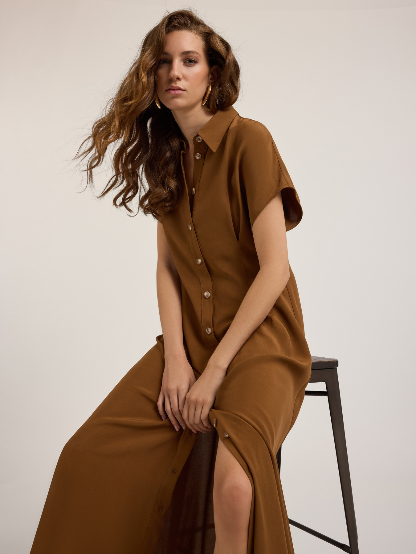 Robe chemisier longue en viscose image number 0