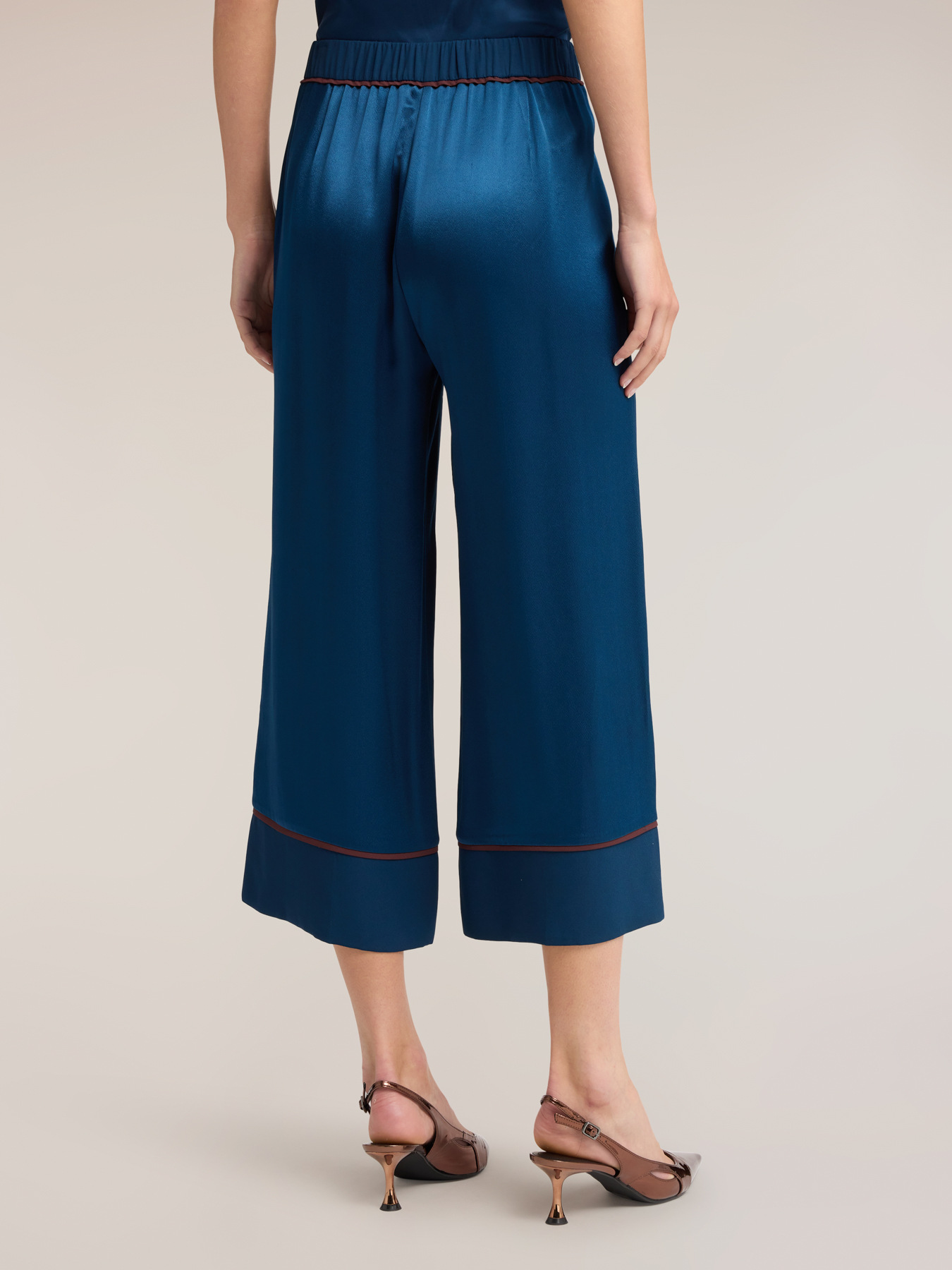 Cropped satin trousers with contrasting trim image number 1