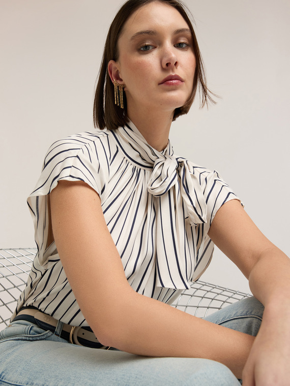 Striped oversized blouse with back bow