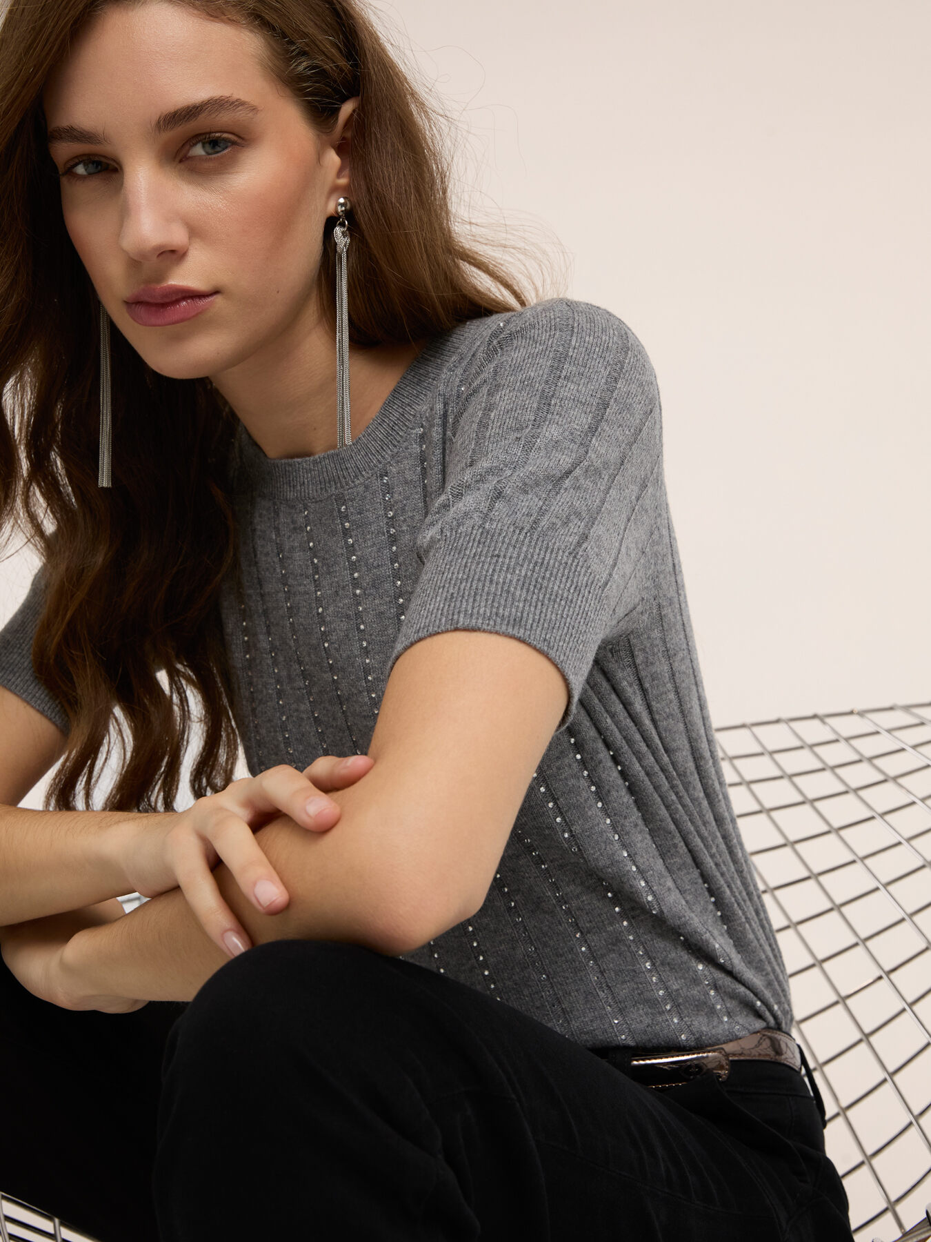 Maille c&ocirc;tel&eacute;e avec rang&eacute;es de strass image number 2