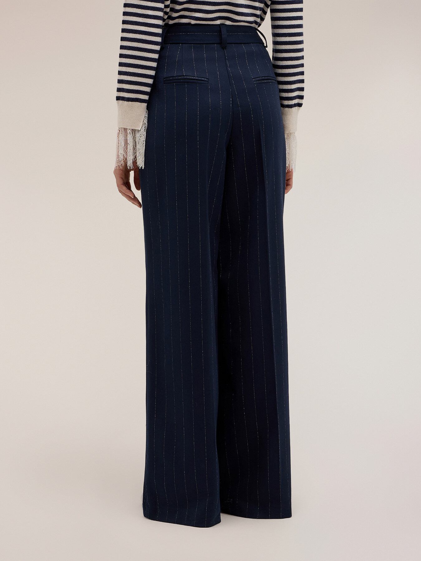 Lurex pinstripe poly-viscose palazzo pants image number 2
