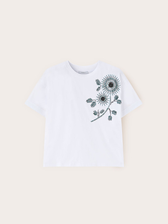 Camiseta de jersey con aplicaciones florales