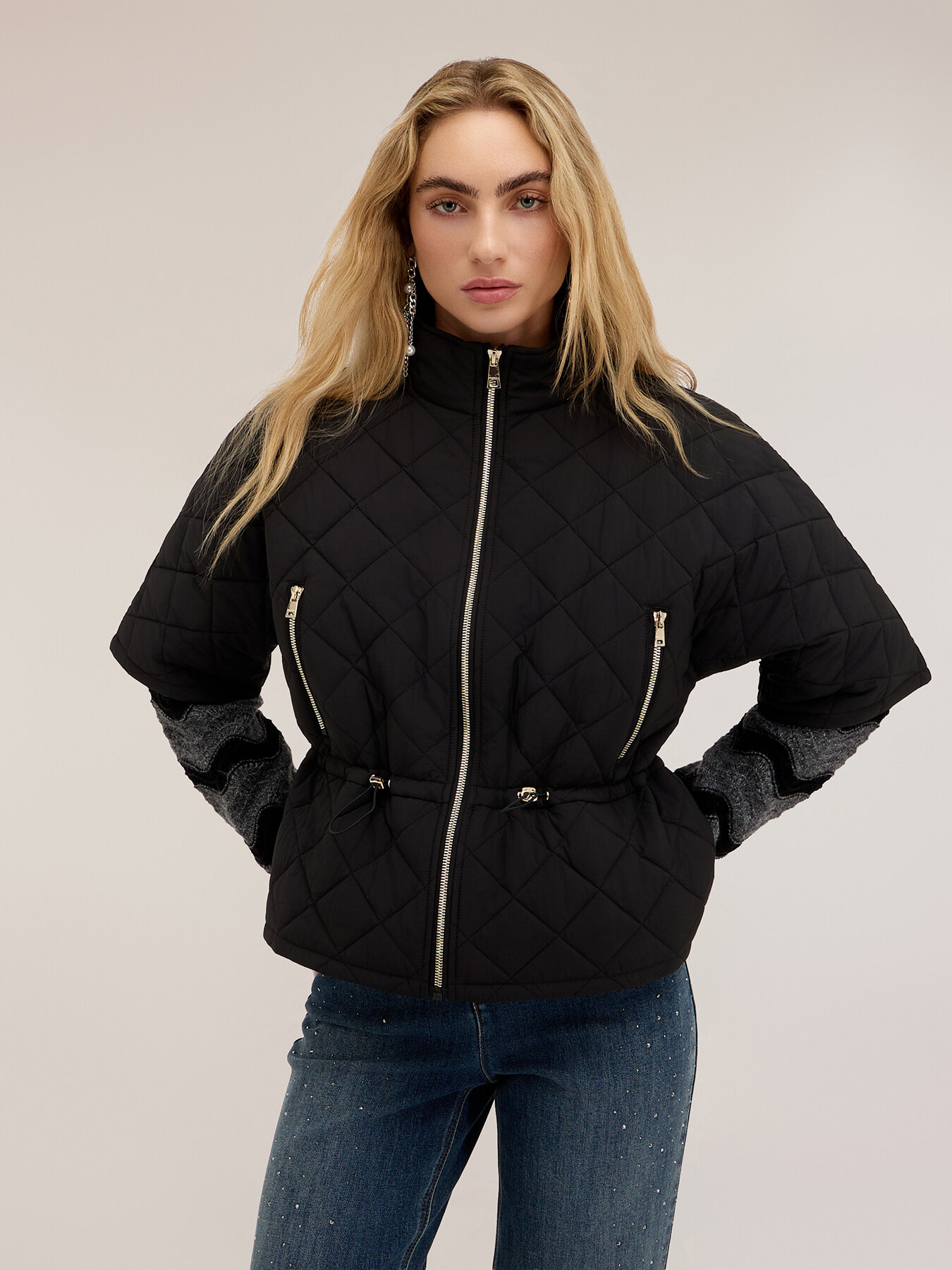 Quilted hooded cape with drawstring image number 0