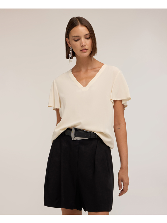 V-neck blouse with flared sleeves