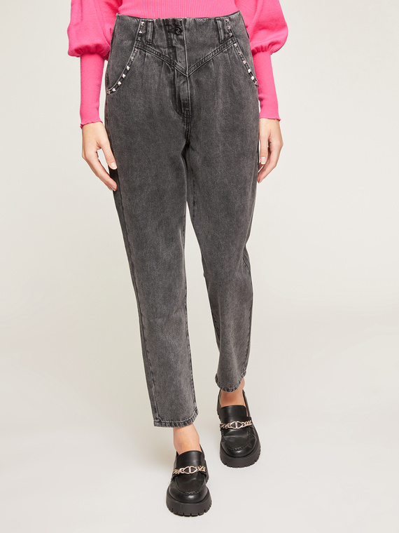 Motivi Jeans baggy con borchie Donna, Nero, Taglia 46