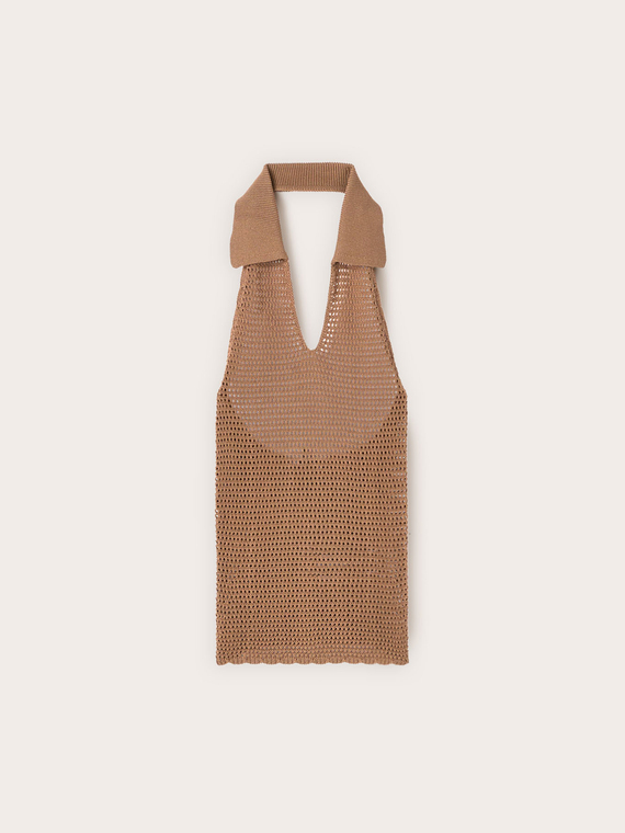 Openwork knit top with collar