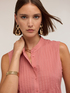 Pleated voile shirt with mandarin collar image number 3
