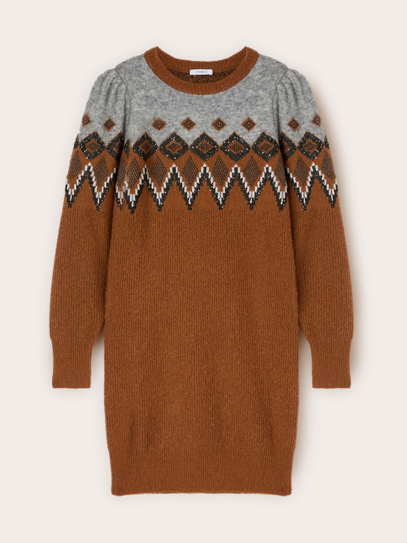 Rochie jacquard cu m&acirc;neci bufante