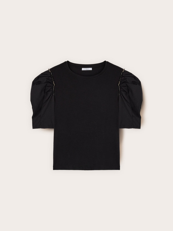 T-shirt avec manches bouffantes et pierres