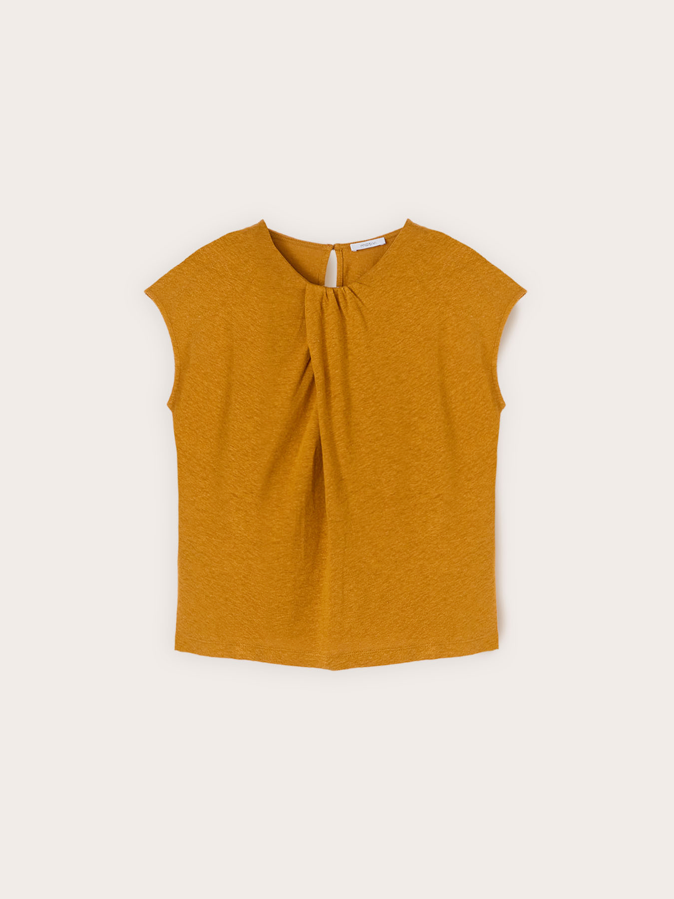 Mixed linen T-shirt with draping image number 4