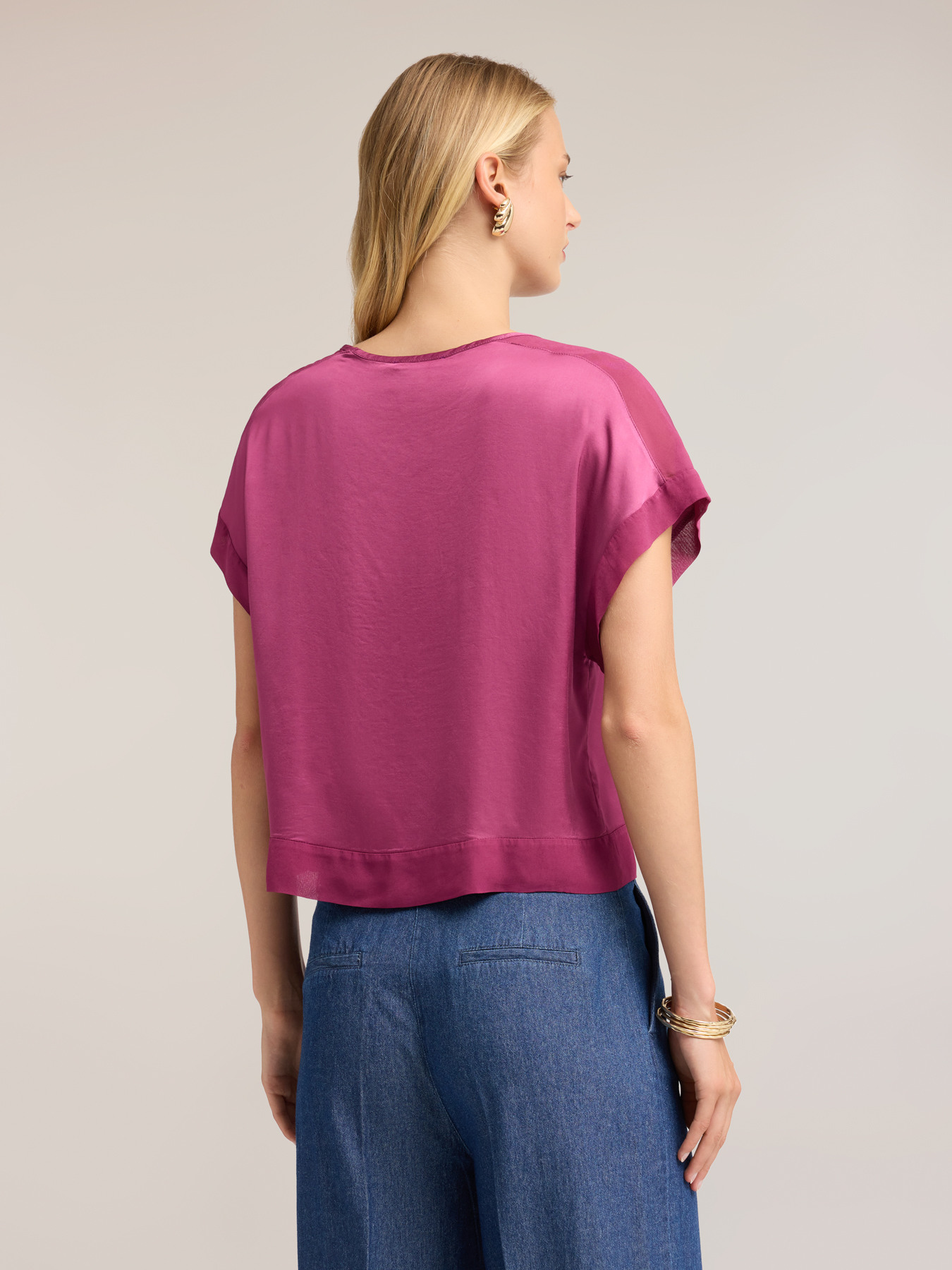 Satin blouse with boat neckline image number 1