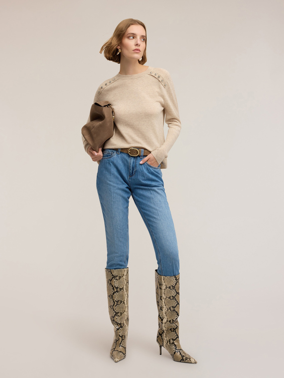 Wool blend sweater with jewel details